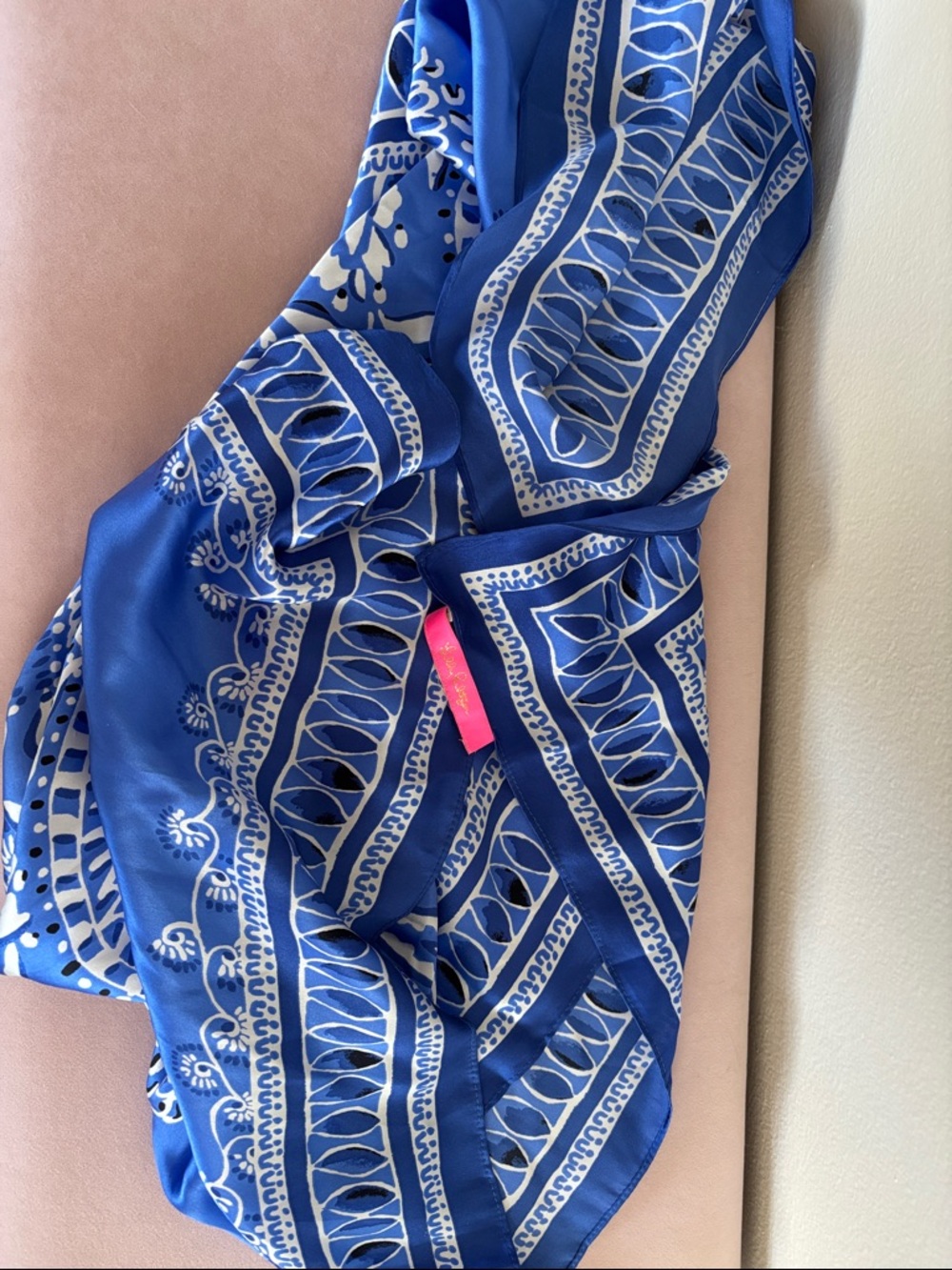 Lily Pulitzer Blue and White Silk Scarf